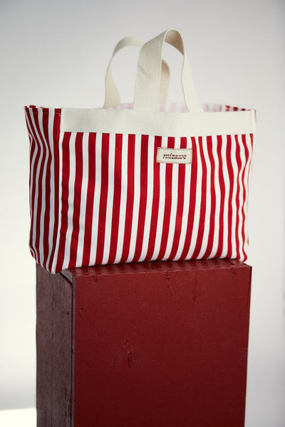 striped tote bag